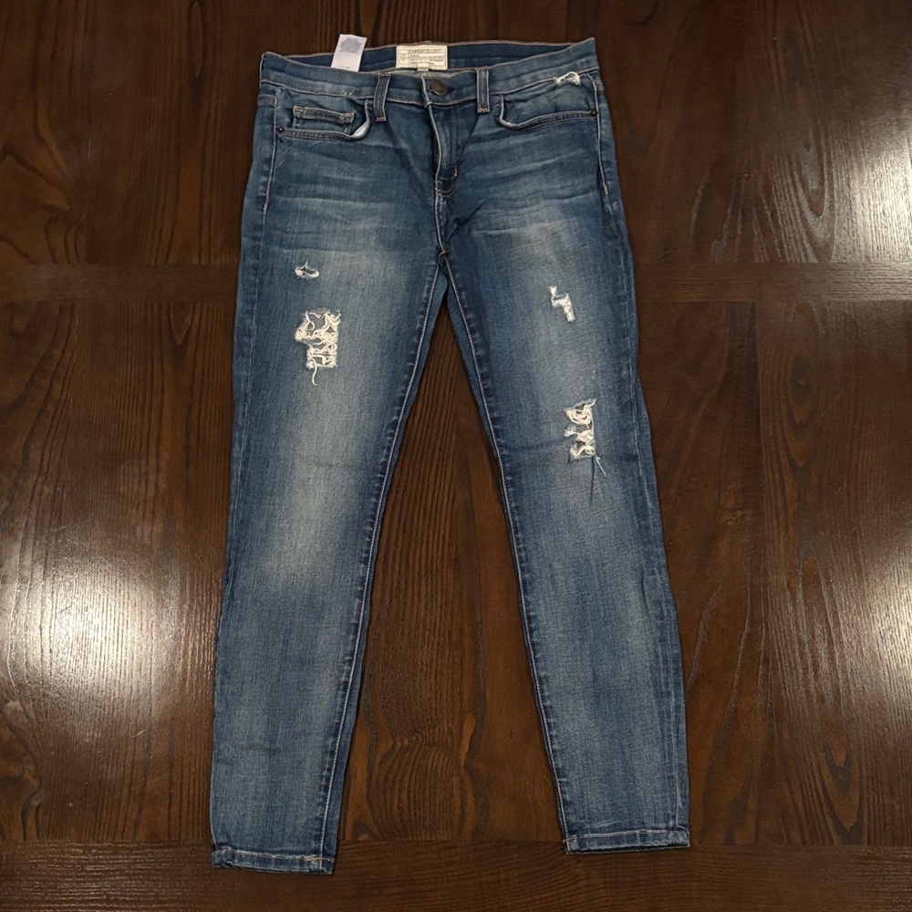 Current/Elliott Distressed Blue Skinny Jeans